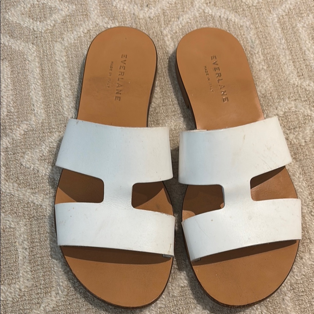 Everlane White and Brown Minimalist Sandals